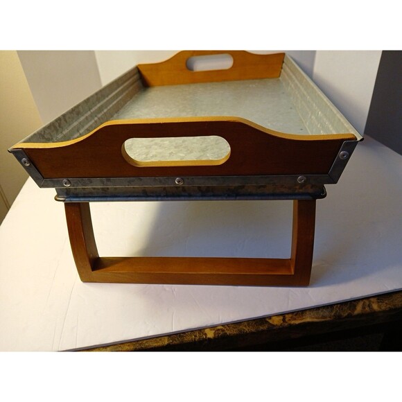 Better Homes & Garden Galvanized Steel Rectangular Serving Tray Wood Hand/legs - Picture 4 of 16